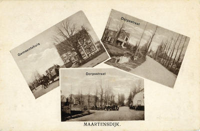 13672 Collage van gezichten te Maartensdijk:- Het gemeentehuis.- De Dorpsweg (2x).